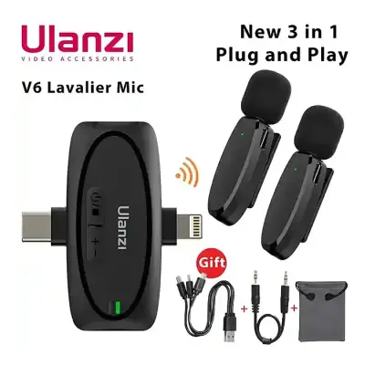 Ulanzi V6 3-in-1 Plug-Play Wireless Lavalier Microphone for...